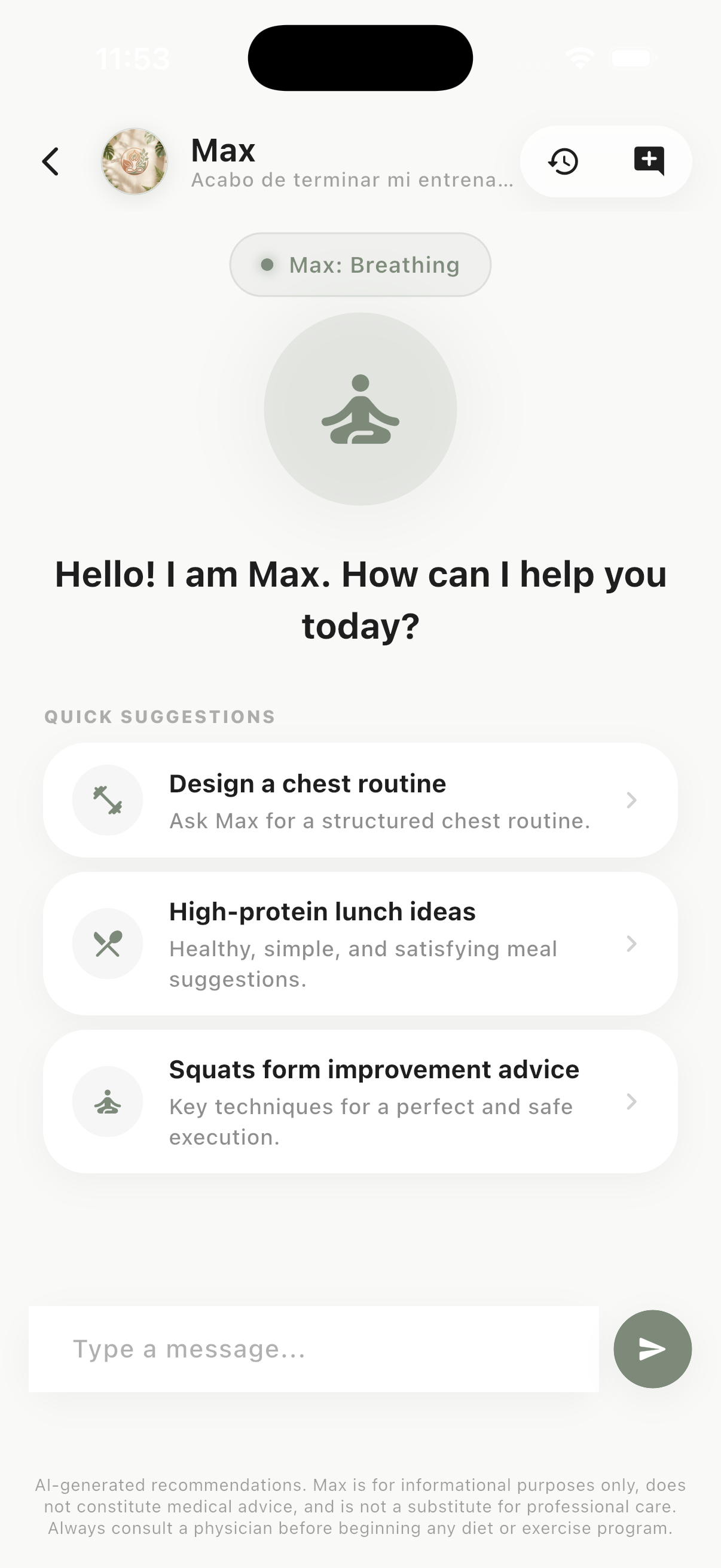 AI Coach Max offering personalized structured routines and nutrition recommendations